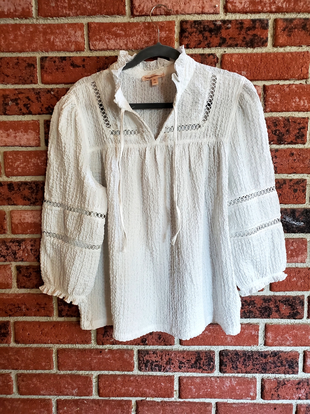Vintage Threads White Gauze Boho Peasant Tunic Top